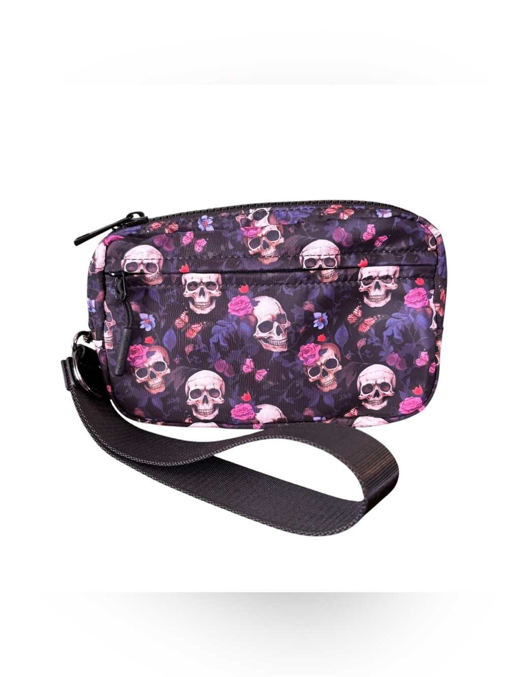 Iris and Rainbow Blooming Skulls Carry All Wristlet